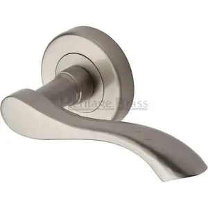 Heritage Door Handle Lever Latch on Round Rose Algarve Design (Set of 2) Satin Nickel