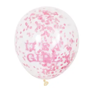 Unique Party Clear 12 Inch Its A Girl Confetti Balloons (Pack of 6) Pink (12 inches)