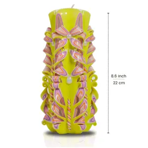 Hand-carved Artisanal Candles 22cm Tall - Unique Yellow Style Eco-Friendly, Smokeless - Italian Inspired Design 20+ Hour Burn Time