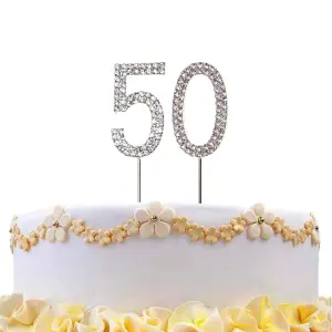 50  Silver Diamond Sparkley CakeTopper Number Year For Birthday Anniversary Party Decorations