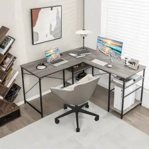 Costway L-Shaped Corner Computer Desk Study Writing Desk Workstation with Storage Shelf