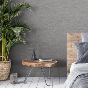 Grandeco Telma Slubbed Fabric Hessian Textured Luxury Wallpaper Grey