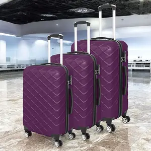 LUGGIT 3 Pcs Travel Lightweight Trolley Luggage Suitcase Set of 3 Sizes, ABS Shell - Quilted Purplish Red