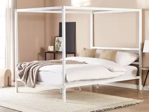 Metal EU King Size Canopy Bed White LESTARDS