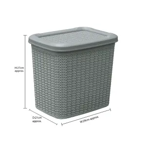 JVL Knit Design Loop Plastic Storage Box, 10L, Grey