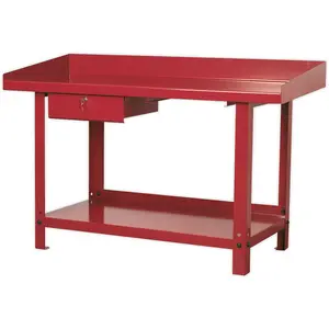 Durable 1.5m Steel Workbench with Lockable Drawer and Shelf Storage