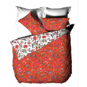 Rufus Cotton Blend, Polyester Floral Duvet Cover Set with Pillowcases Orange / Single - 1 Standard Pillowcase