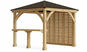 10ft x 10ft (3m x 3m) Meridian Gazebo with Privacy Wall & Wooden Bar Counter