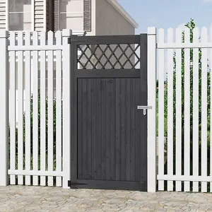 Grey Painted Wooden Side Gate with Rhombus Design and Latch Hardware, Timber Pedestrian Door