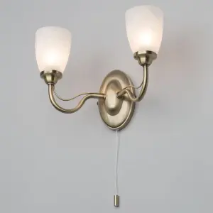 Litecraft Madrid Antique Brass 2 Arm Wall Light