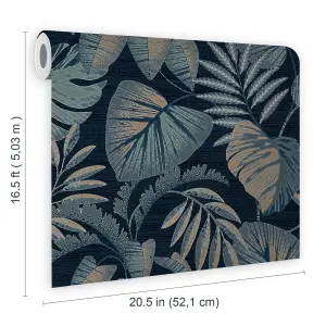 Next Jungle leaves Navy Smooth Wallpaper