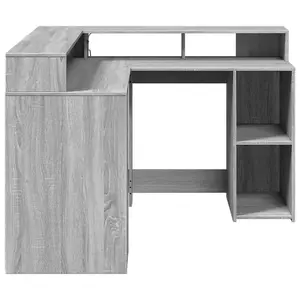 Berkfield Desk with LED Lights Grey Sonoma 130x130x91 cm Engineered Wood