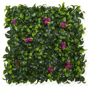 Best Artificial Laurel Leaf Pink Flower Hedging Mat - 50cm x 50cm (20" x 20") UV Stable