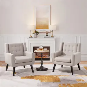 Yaheetech Beige Button Tufted Accent Chair with Solid Wood Legs