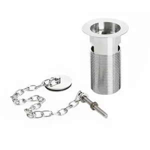 9cm Chain and Stopper Waste Bathroom Sink Drain With Overflow Chrome