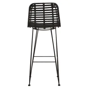 Interiors by Premier Black Natural Rattan Bar Chair, Contemporary Cane Dining Chair, Durable Rattan Bar Chair, Strong Bar Chair