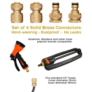 4 Pieces Garden Hose Tap Connector, Solid Brass 1/2" - 3/4" Tap Adapter and 1/2" Hose Pipe Quick Connector