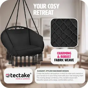 Swing Chair Grazia - seat and back cushions, stable, durable hanging chair - black