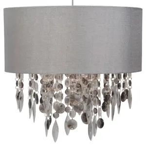 First Choice Lighting Large 40cm Easy Fit Shade in Grey with Acrylic Droplets