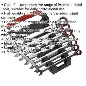 7-Piece Reversible Ratchet Spanner Set - 12 Point Metric Sockets for Tight Spaces