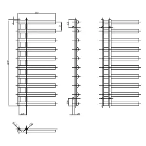 Donovan Black Heated Towel Rail - 1140x500mm