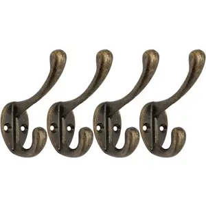 EAI Brass Coat Hook Robe Hook Petite Traditional Pattern - Pack of 4 - Antique Brass