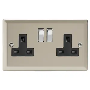 Varilight 2-Gang 13A Double Pole Switched Socket Satin