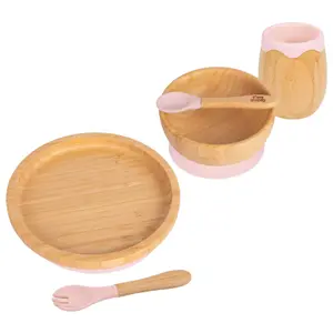 5pc Bamboo Round Baby Weaning Set - Pastel Pink