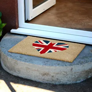 Union Jack Flag Heart Shaped Novelty Doormat Unique Coir Front Doormats