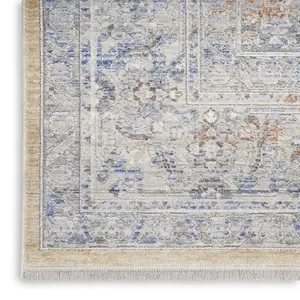 Grey Gold Floral Bordered Traditional Rug For Dining Room Bedroom & Living Room-160cm X 229cm