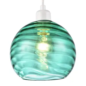 Modern Designer Emerald Green Circular Ribbed Glass Non Electric Pendant Shade