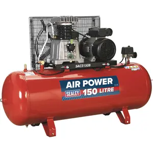 150 Litre Belt Drive Air Compressor - Cast Cylinders - 3hp Motor - Single Phase