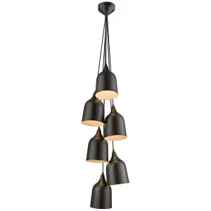 Luminosa Spring 6 Light Cluster Pendant Black, Matt Black, E27