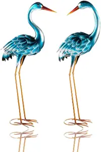 AAMEN Set of 2 Metal Garden Heron, Colourful Garden Ornament