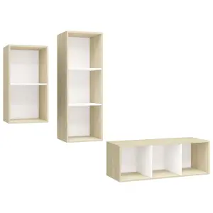 Berkfield 3 Piece TV Cabinet Set White and Sonoma Oak Engineered Wood