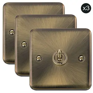 3 PACK - Curved Antique Brass 1 Gang 2 Way 10AX Toggle Light Switch - SE Home