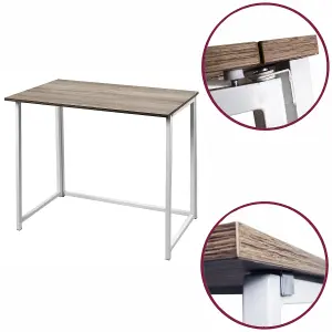 House of Home Folding Computer Desk Wooden Foldable White Work Table Laptop Office PC Space Saving