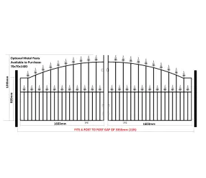 SAXA Spear Top Arched Metal Driveway Gate 3353mm GAP x 1245mm High SAZP22