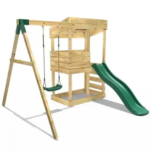 Rebo Wooden Lookout Tower Playhouse with 6ft Slide & Swing - Arches