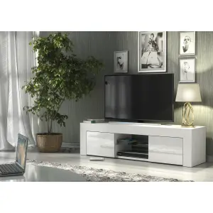 TV Unit 130cm Modern White with High Gloss Doors - Creative Furniture