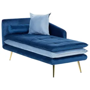 Left Hand Velvet Chaise Lounge Blue GONESSE