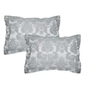 Catherine Lansfield Pillowcases Damask Jacquard Quilted 50x75cm + border Pack of 2 Pillow cases with envelope closure Silver Grey