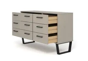 Grey Waxed 3+3 drawer wide chest of drawers