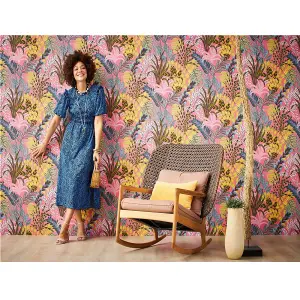 AS Creation Nala Cape Town Wallpaper Jungle Palm Leaf Pink Yellow Brown 37860-2