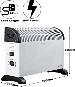 Schallen 2000W Electric Convector Radiator Heater with 3 Heat Settings - White