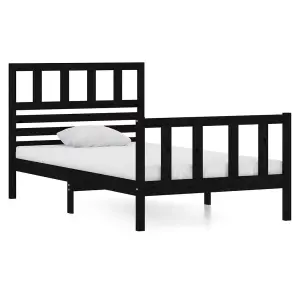 vidaXL Bed Frame without Mattress Black Single Solid Wood