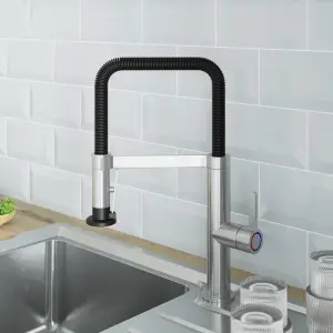 GoodHome Kamut Stainless steel effect Kitchen Side lever spring neck Tap