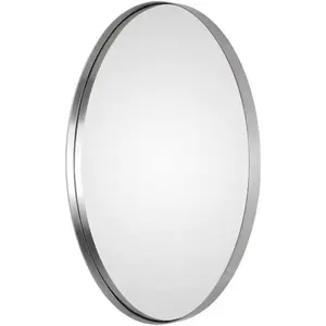 DEENZ 50cm Large Round Wall Mirror Silver Deep Aluminium Metal Frame Hanging Mirrors Wall Mounted Bathroom Living Room Bedroom