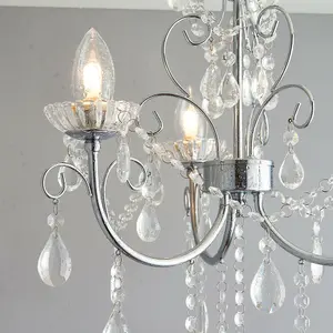 Flush Bathroom Ceiling Light IP44 Chrome & Crystal 3 Lamp Bulb Hanging Pendant