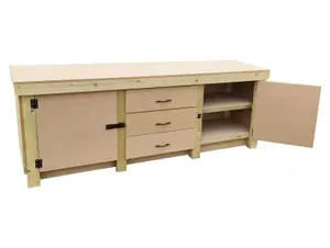 Wooden work bench with drawers and double lockable cupboard (V.8) (H-90cm, D-70cm, L-210cm) with double shelf